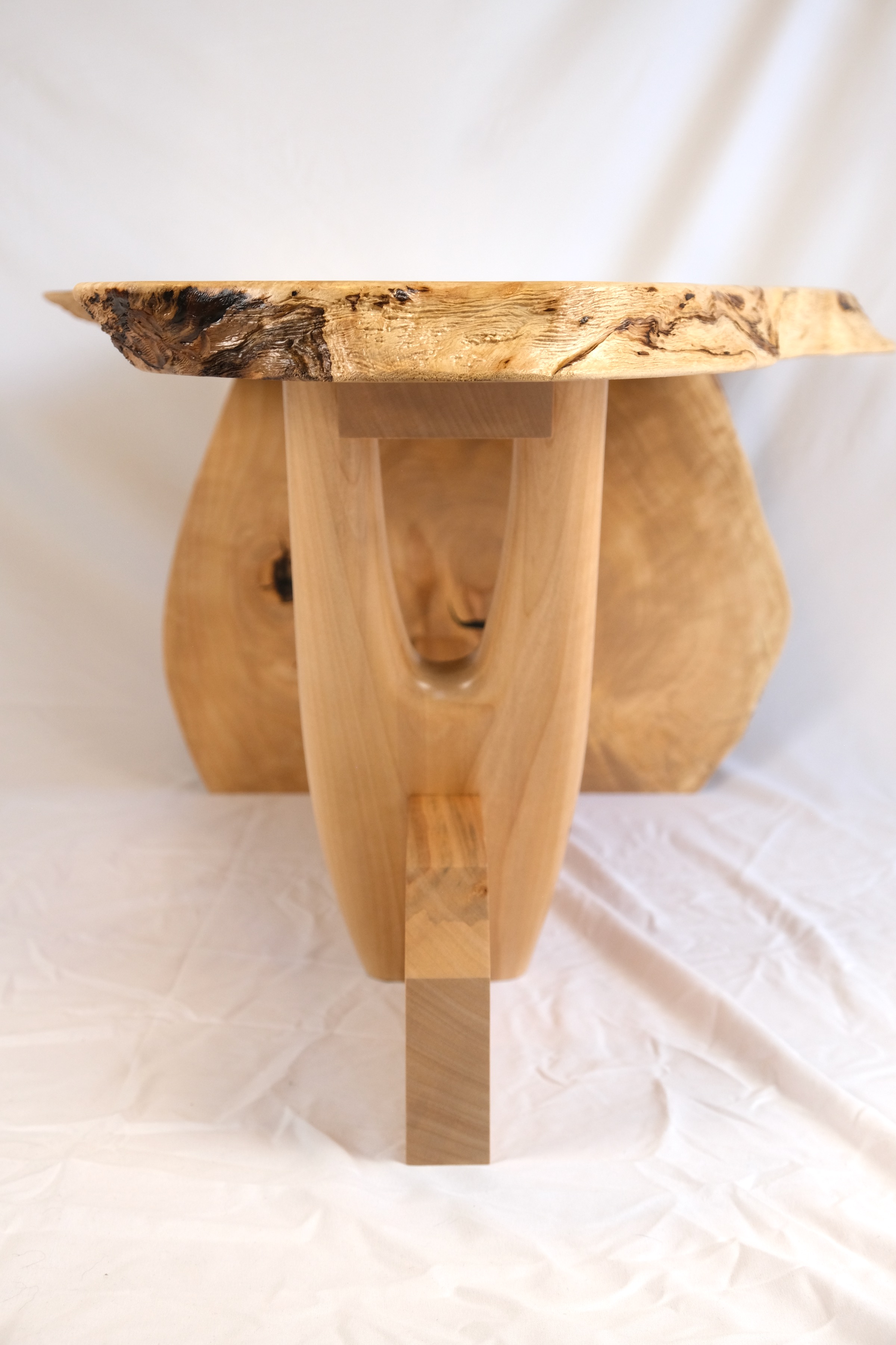 End-on view of the trestle base showing the through-tenoned leg